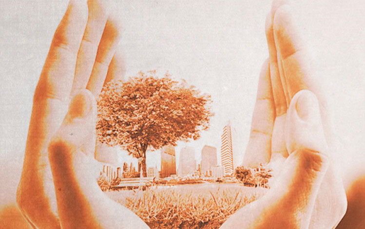 Hands holding a city park